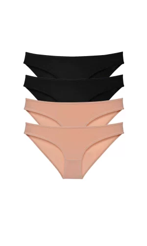 4 adet Süper Eko Set Likralı Kadın Slip Külot Siyah Ten