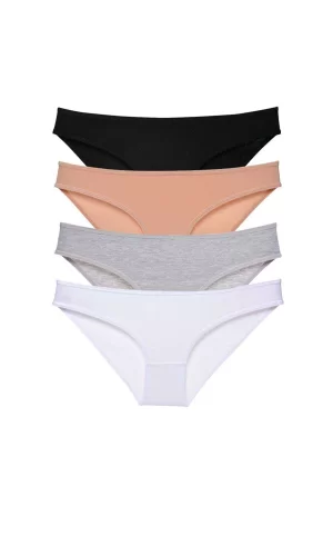 4 adet Süper Eko Set Likralı Kadın Slip Külot Siyah Ten Gri Beyaz