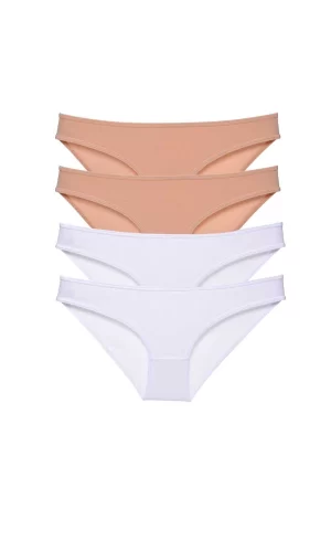 4 adet Süper Eko Set Likralı Kadın Slip Külot Ten Beyaz