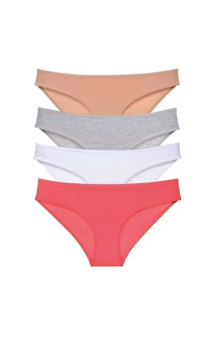 4 adet Süper Eko Set Likralı Kadın Slip Külot Ten Gri Beyaz Fuşya