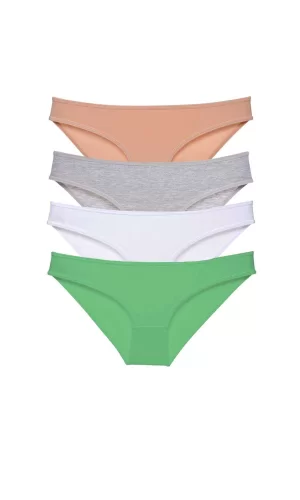4 adet Süper Eko Set Likralı Kadın Slip Külot Ten Gri Beyaz Yeşil