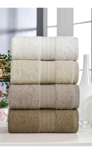 4 Lü El Yüz Havlu Seti &#37;100 Pamuklu Gökkuşağı 50x85 Cm Kahve