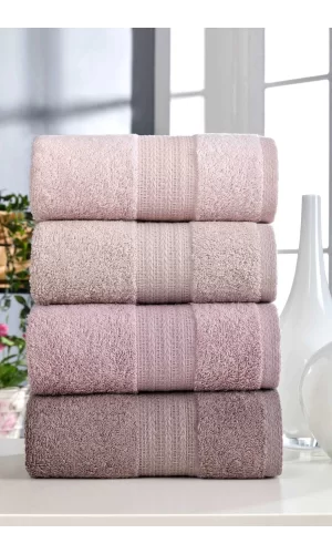 4 Lü El Yüz Havlu Seti &#37;100 Pamuklu Gökkuşağı 50x85 Cm  Pudra
