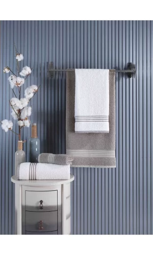 4 lü Kadın Erkek Banyo Havlusu Takımı Oscar Bej-Krem