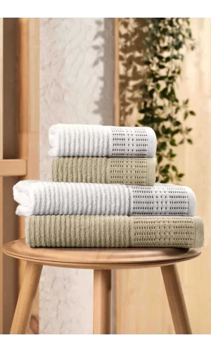 4 Parça Büyük Boy Banyo Havlu Takımı &#37;100 Pamuklu Marena Bej Krem