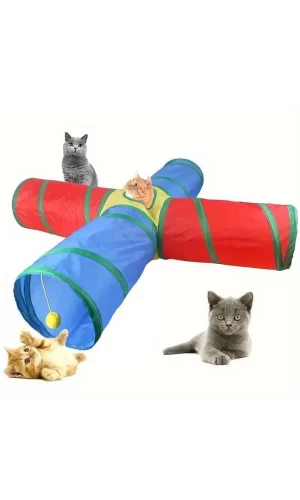 4 Yollu Kedi Tüneli Katlanır Gökkuşağı Kedi Köpek Oyun Tüneli Evcil Hayvan Oyun Tüneli 125 cm