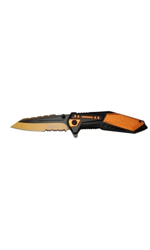 4171 Turuncu Kamp Çakı 21cm - Yarı Otomatik, Kemerlikli, Testere Detaylı