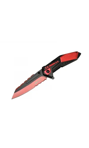 4173 Kırmızı Kamp Çakı 21cm - Yarı Otomatik, Kemerlikli, Testere Detaylı