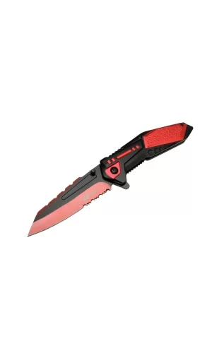 4173 Kırmızı Kamp Çakı 21cm - Yarı Otomatik, Kemerlikli, Testere Detaylı