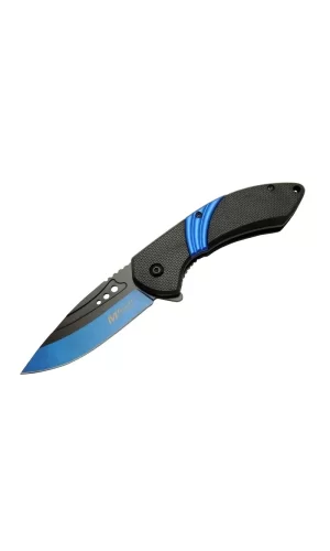 4213 Mavi Kamp Çakı 20cm- Yarı Otomatik, Kemerlikli, Oluklu