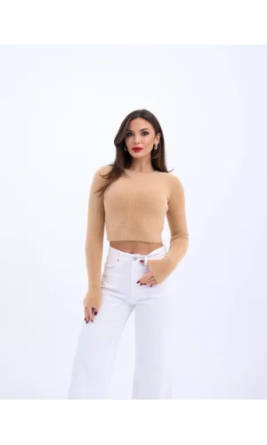 42471 TRİKO CROP KAZAK-BEJ