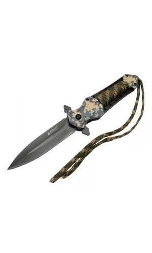 4262 Kamuflaj Kamp Çakı 21cm - Yarı Otomatik, İpli, Kemerlikli