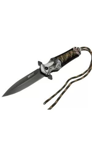 4266 Siyah Kamp Çakı 21cm - Yarı Otomatik, İpli, Kemerlikli