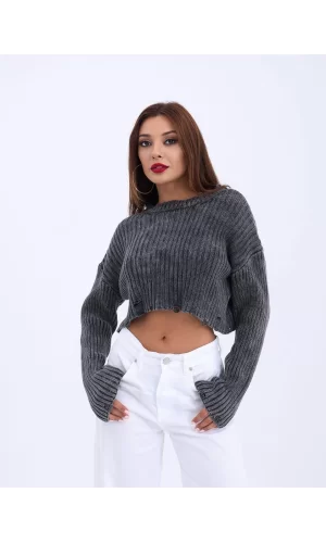 43191 TRİKO CROP KAZAK-SİYAH