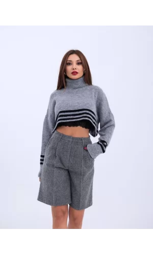 43241 TRİKO ÇİZGİLİ BALIKÇI CROP-GRİ-SİYAH