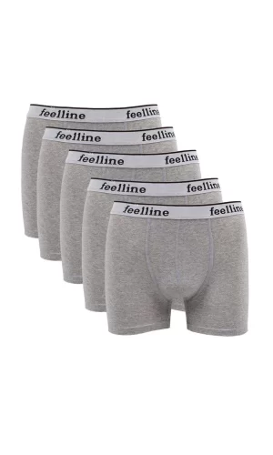 5 adet Feelline Gri Pamuklu Doğal Likralı Erkek Boxer