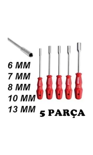 5 Adet Lokma Anahtar Tornavida 6/7/8/10/13/mm Metal Altıgen