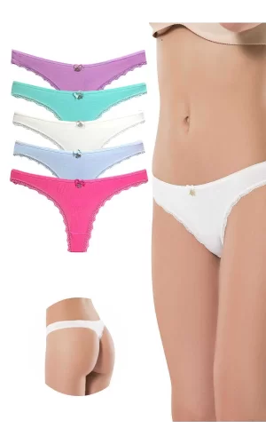 5 Adet Pamuklu Kadın Klasik Dantelli String Tanga