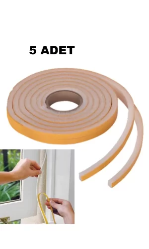 5 Adet Pencere Isı Yalıtım Süngeri Yapışkanlı Pencere Rüzgar Bandı (5 Adet X 5metre)