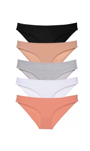 5 adet Süper Eko Set Likralı Kadın Slip Külot Siyah Ten Gri Beyaz Pudra
