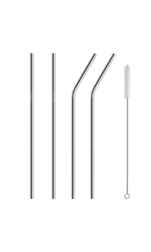 5 Parça Metal Pipet - Paslanmaz Çevre Dostu Metal Pipet Fırça Seti