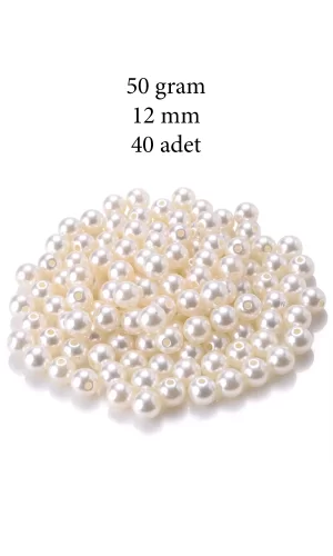 50 gram 12mm Krem Renk Plastik İnci Boncuk Çanta ve Takı Yapım Boncuğu (~40 adet)