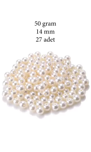 50 gram 14mm Krem Renk Plastik İnci Boncuk Çanta ve Takı Yapım Boncuğu (~27 adet)