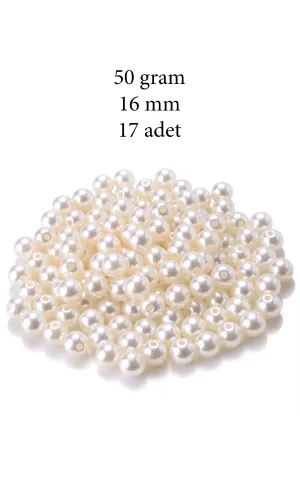 50 gram 16mm Krem Renk Plastik İnci Boncuk Çanta ve Takı Yapım Boncuğu (~17 adet)