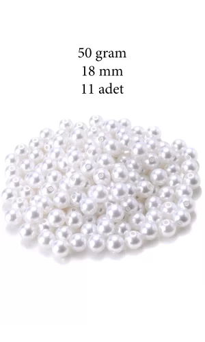 50 gram 18mm Beyaz Renk Plastik İnci Boncuk Çanta ve Takı Yapım Boncuğu (~11 adet)