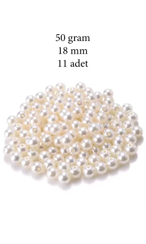 50 gram 18mm Krem Renk Plastik İnci Boncuk Çanta ve Takı Yapım Boncuğu (~11 adet)