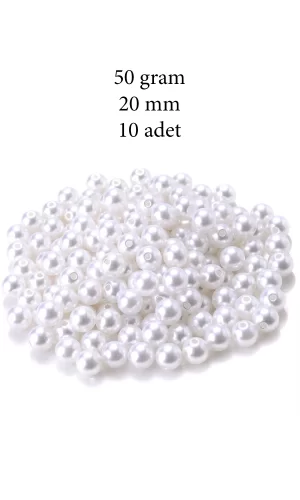 50 gram 20mm Beyaz Renk Plastik İnci Boncuk Çanta ve Takı Yapım Boncuğu (~10 adet)