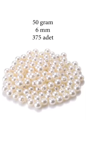 50 gram 6mm Krem Renk Plastik İnci Boncuk Çanta ve Takı Yapım Boncuğu (~375 adet)