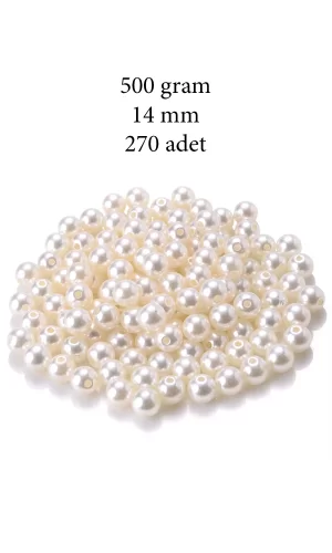 500 gram 14mm Krem Renk Plastik İnci Boncuk Çanta ve Takı Yapım Boncuğu (~270 adet)