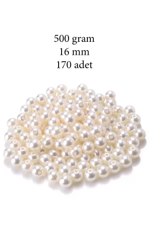 500 gram 16mm Krem Renk Plastik İnci Boncuk Çanta ve Takı Yapım Boncuğu (~170 adet)