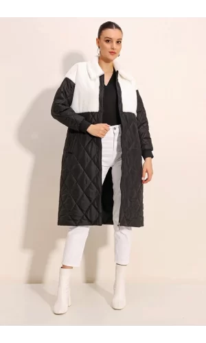 5185 Uzun Oversize Şişme Mont - Beyaz