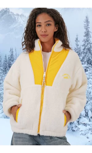 5194 Peluş Mont Ceket - Sarı