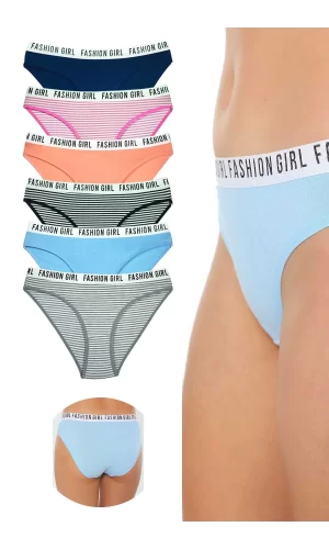 6 Adet Beli Yazılı Lastik Pamuk Kadın Külot
