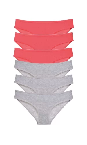 6 adet Süper Eko Set Likralı Kadın Slip Külot Fuşya Gri