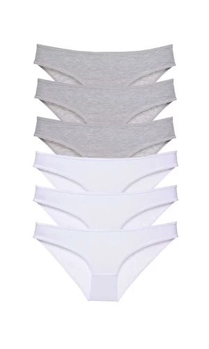 6 adet Süper Eko Set Likralı Kadın Slip Külot Gri Beyaz