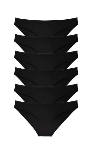 6 adet Süper Eko Set Likralı Kadın Slip Külot Siyah
