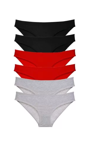 6 adet Süper Eko Set Likralı Kadın Slip Külot Siyah Kırmızı Gri