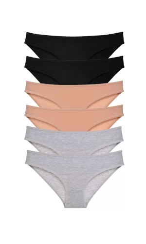 6 adet Süper Eko Set Likralı Kadın Slip Külot Siyah Ten Gri