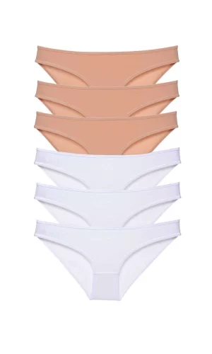 6 adet Süper Eko Set Likralı Kadın Slip Külot Ten Beyaz