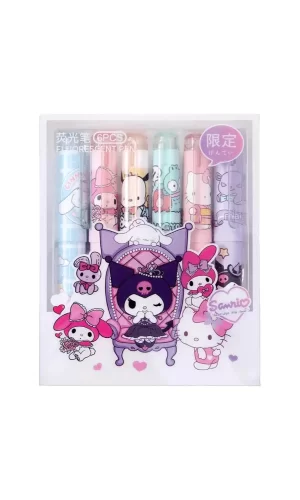6lı Fosforlu Kalem Seti - Hello Kitty Kuromi ve Arkadaşları