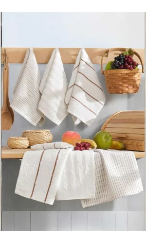 6 lı Luna Naturel Mutfak Havlu Seti &#37;100 Pamuklu 30X50 Cm Krem
