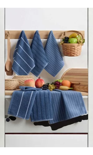 6 lı Luna Naturel Mutfak Havlu Seti &#37;100 Pamuklu 30X50 Cm Lacivert