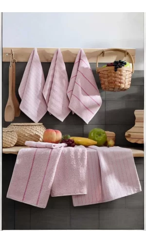 6 lı Luna Naturel Mutfak Havlu Seti &#37;100 Pamuklu 30X50 Cm Pudra