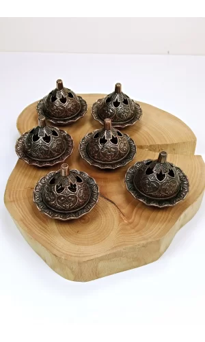 6 Lı Mini Eskitme Osmanlı Temalı Koyu Renk Lokumluk Sunum