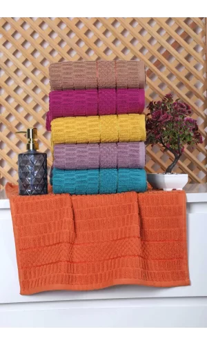 6 lı Renkli El Yüz Pamuklu Jakarlı Havlu Seti 50 x 90 Cm Platin
