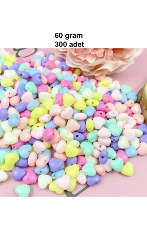 60 gr (300 adet) Şeker Rengi Akrilik Kalp Boncuklar Renkli Karışık Plastik Pastel Boncuklar Ara Boncuk Kalp Şekilli Kolye Bilezik için